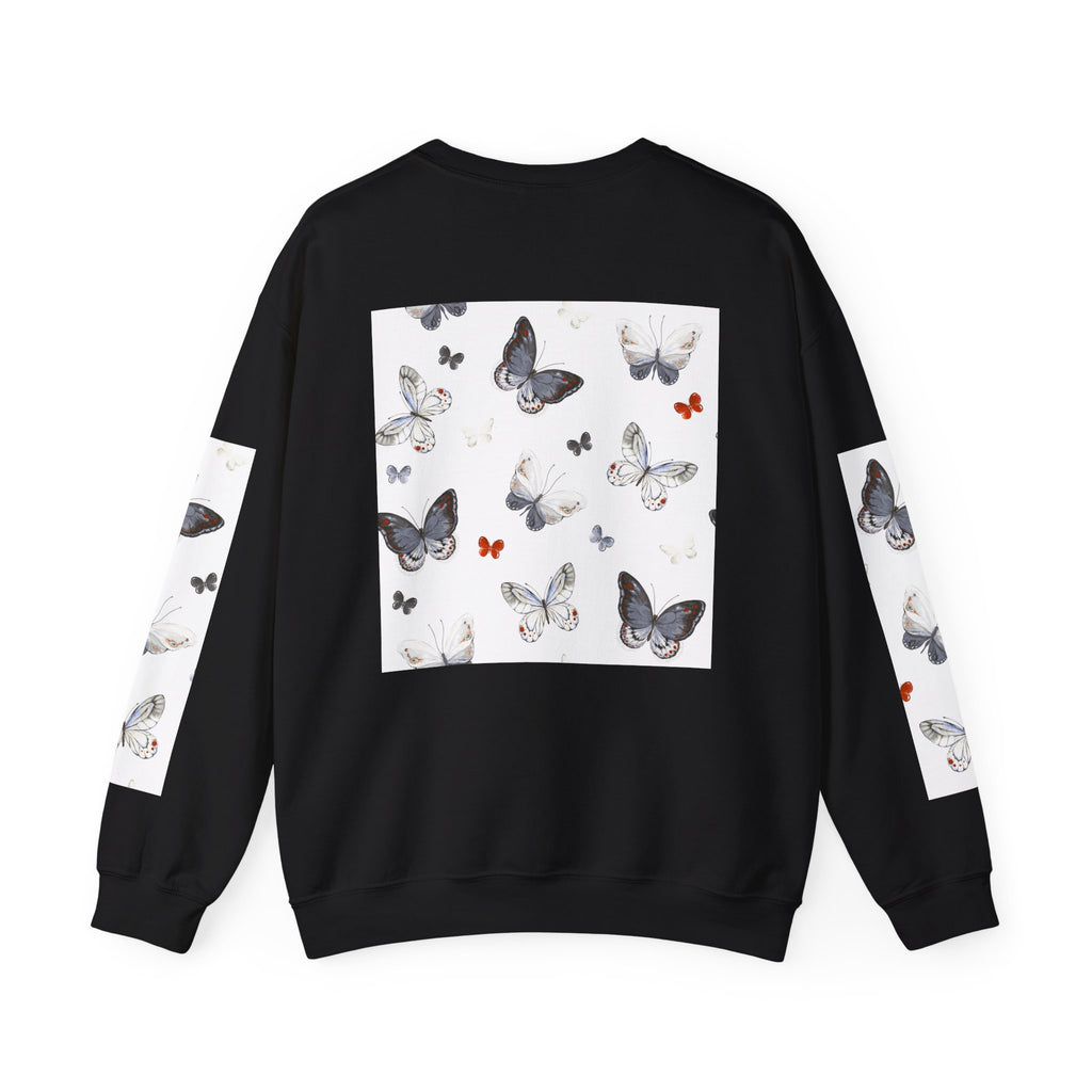 Butterfly Pattern Crewneck Sweatshirt — Delicate Moth & Butterfly Graphic Pullover