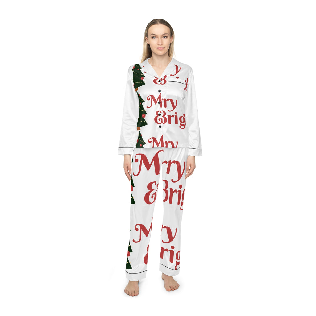 Merry & Bright Satin Pajamas — Women’s Christmas Sleep Set