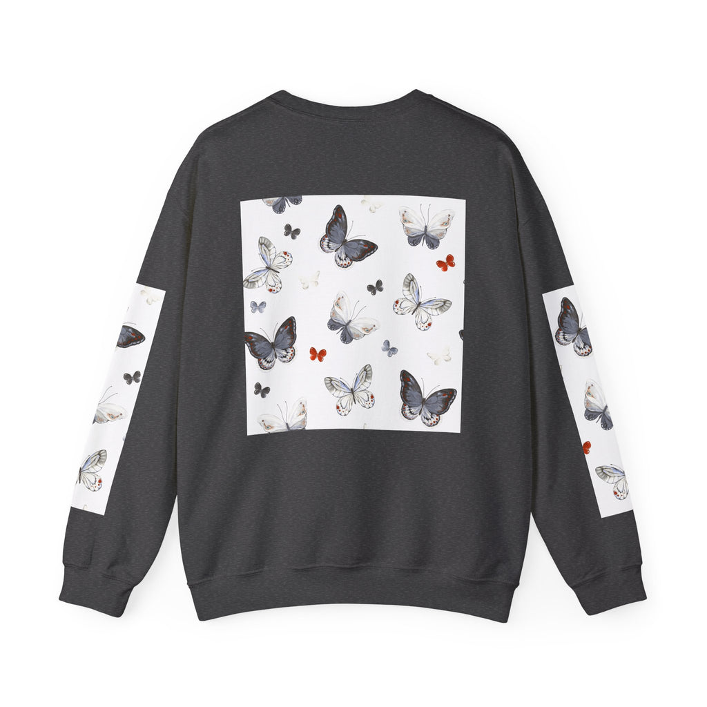 Butterfly Pattern Crewneck Sweatshirt — Delicate Moth & Butterfly Graphic Pullover