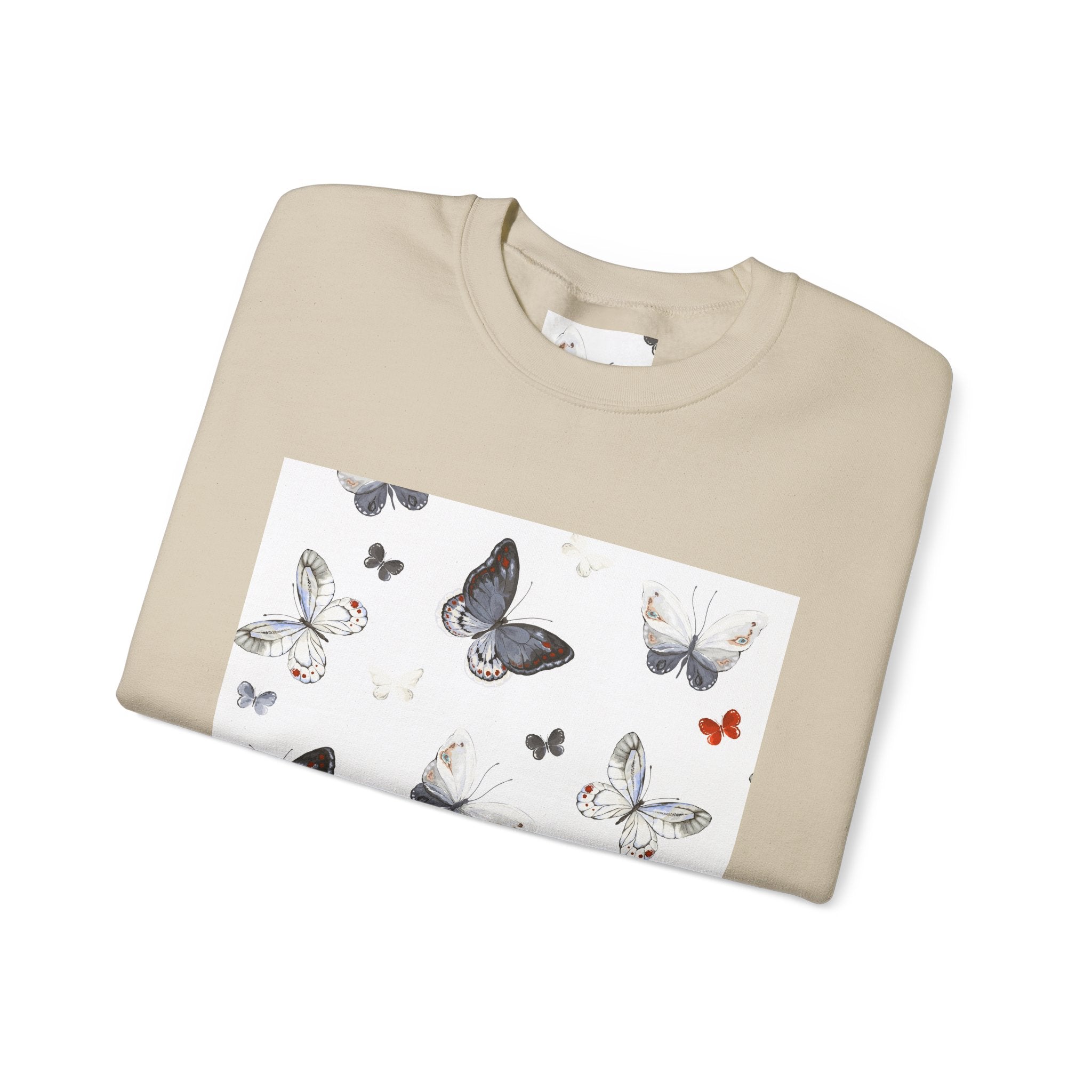 Butterfly Pattern Crewneck Sweatshirt — Delicate Moth & Butterfly Graphic Pullover